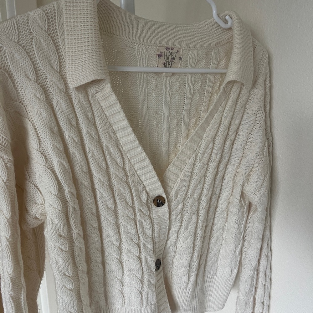 Hippie Rose Cream Cardigan with Cable Knit Design